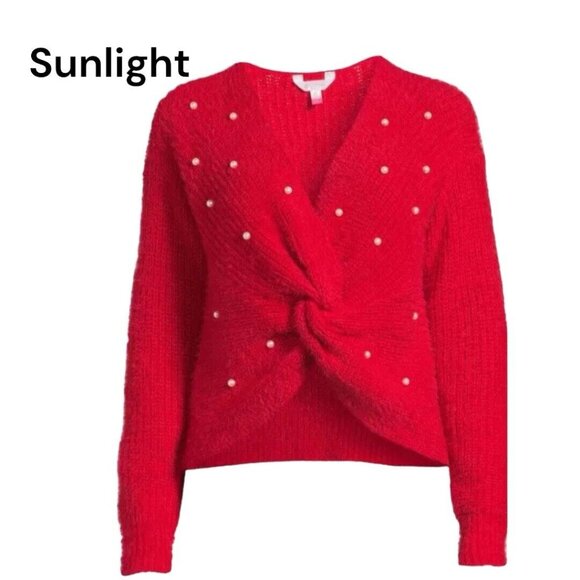 NOBO No Boundaries Women SZ  M (7-9) Red Twisted Pearl Ribbed Crop Sweaters - Picture 1 of 11